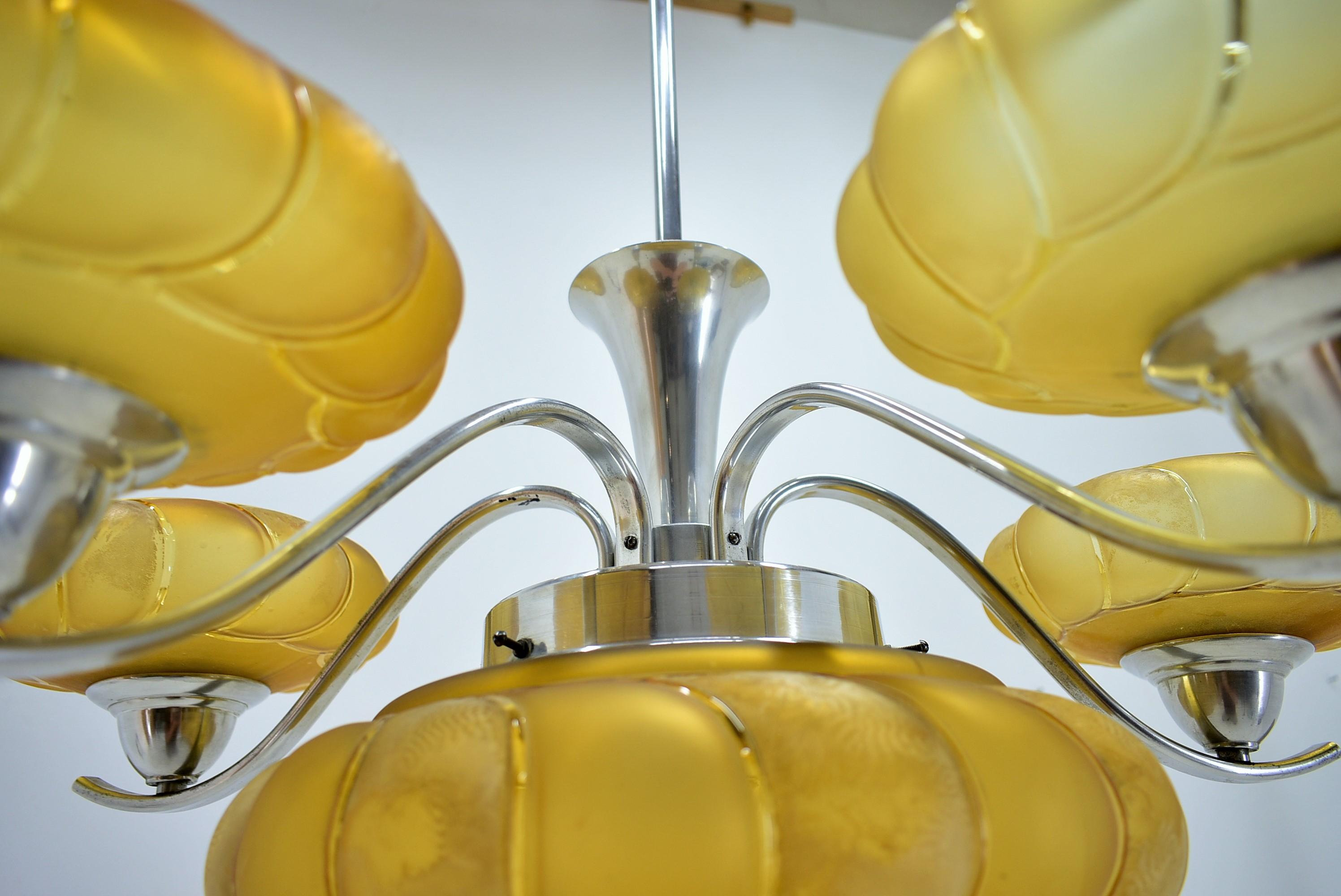 Art Deco Chrome and Glass Chandelier, 1930s For Sale 7