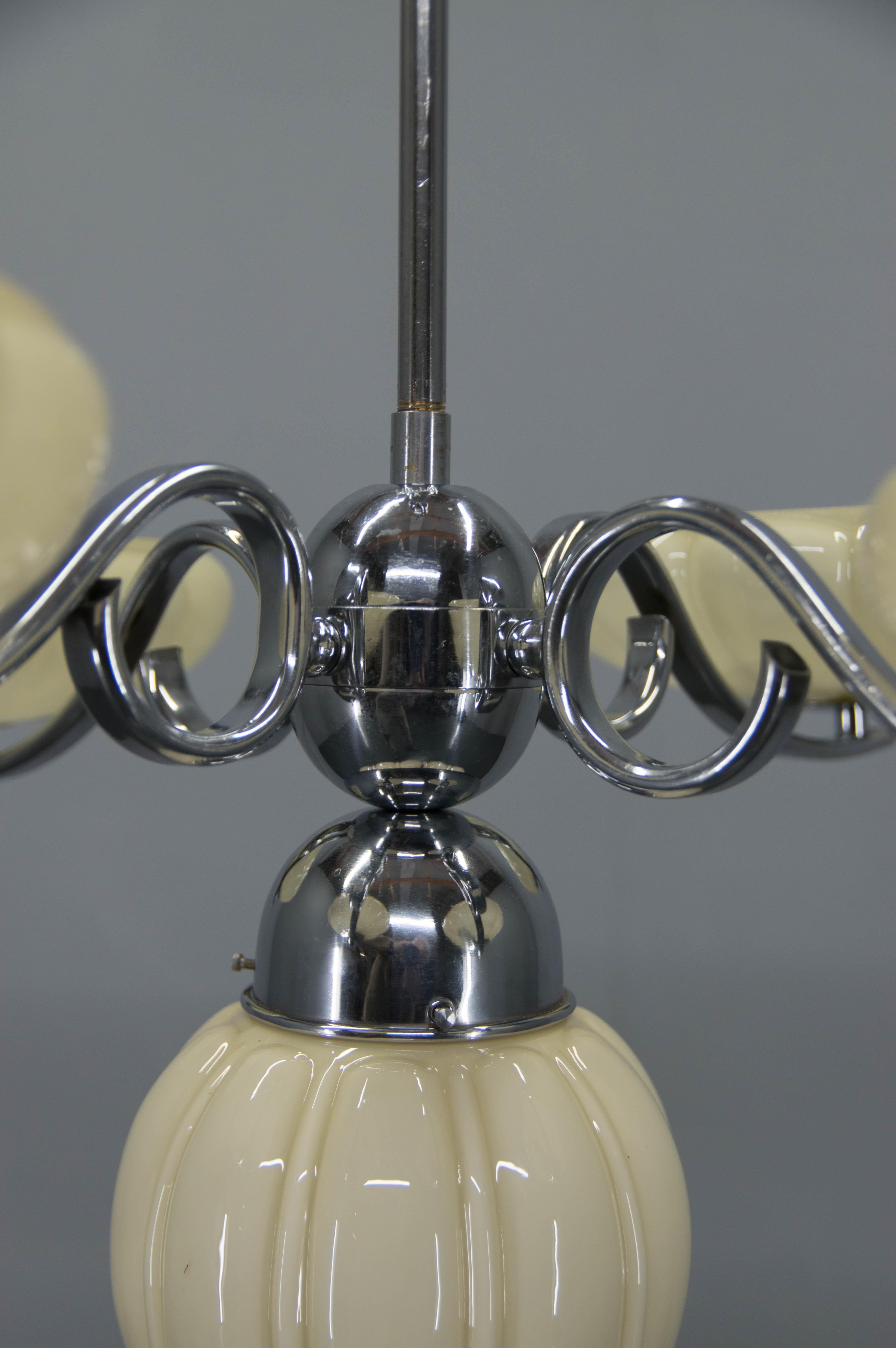 Lampadario Art Deco in vetro e cromo, anni '30 in vendita 6