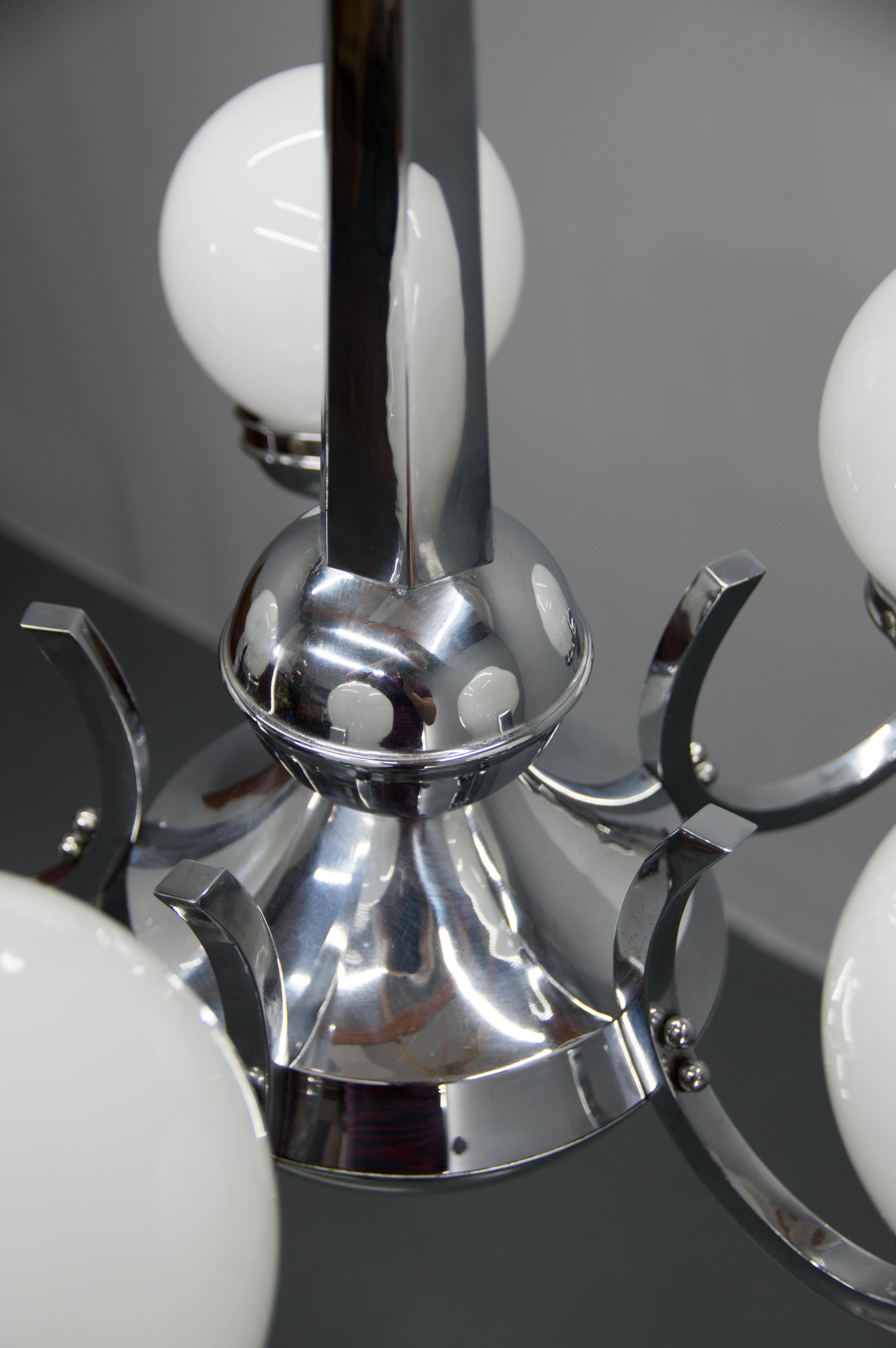 Art-Deco-Kronleuchter aus Chrom und Glas, 1930er Jahre (Art déco)