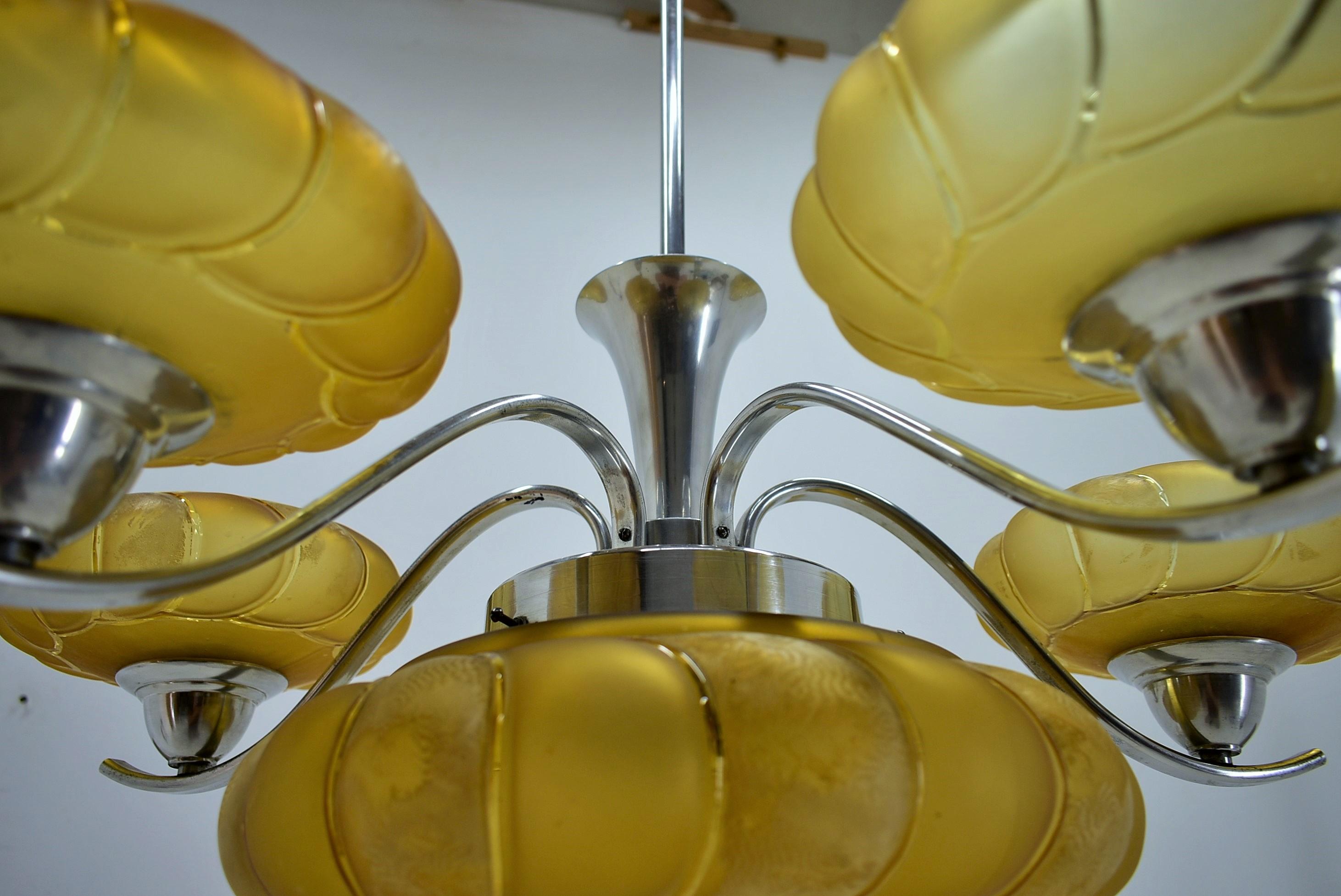 Art Deco Chrome and Glass Chandelier, 1930s For Sale 1