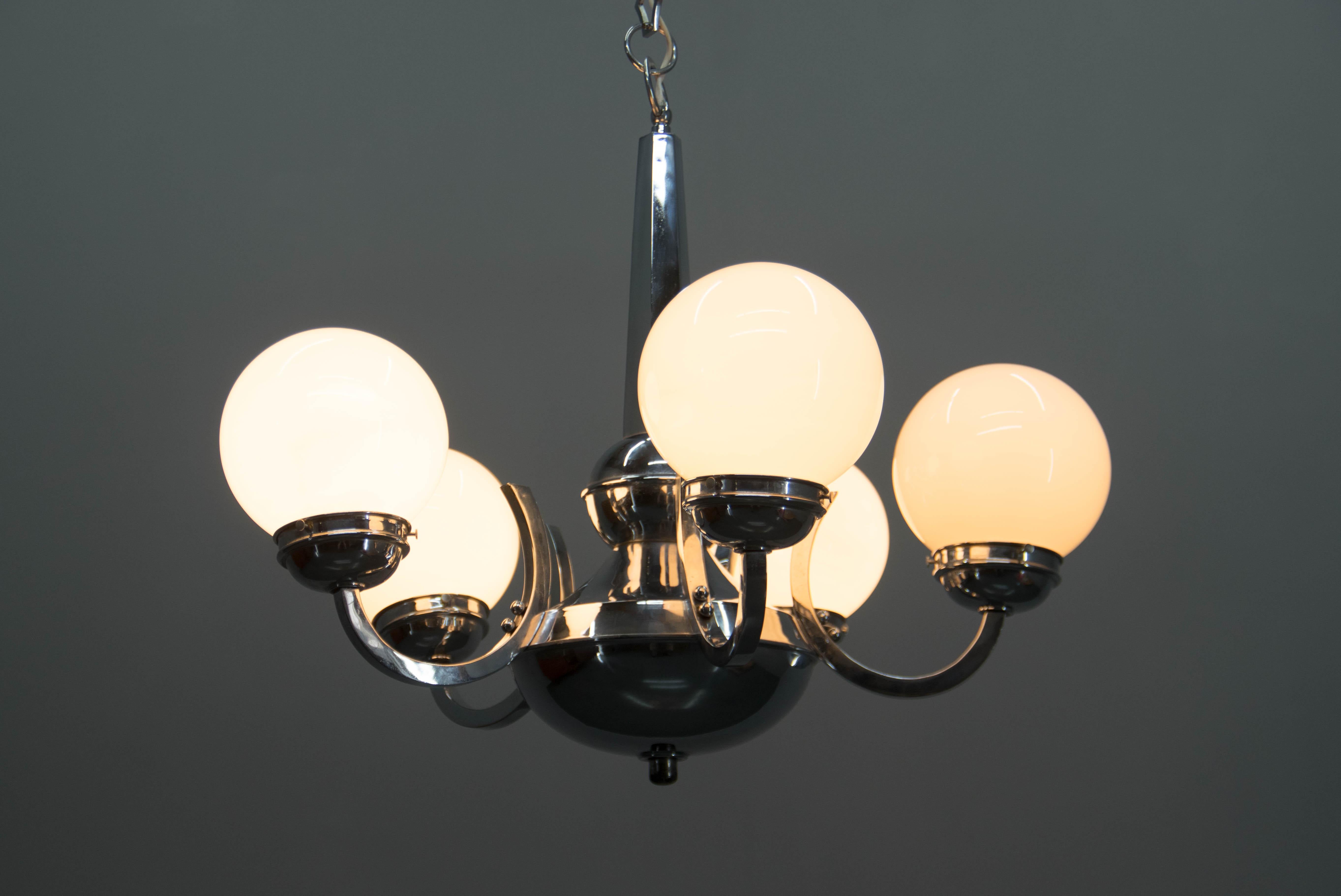 Art-Deco-Kronleuchter aus Chrom und Glas, 1930er Jahre (Mitte des 20. Jahrhunderts)