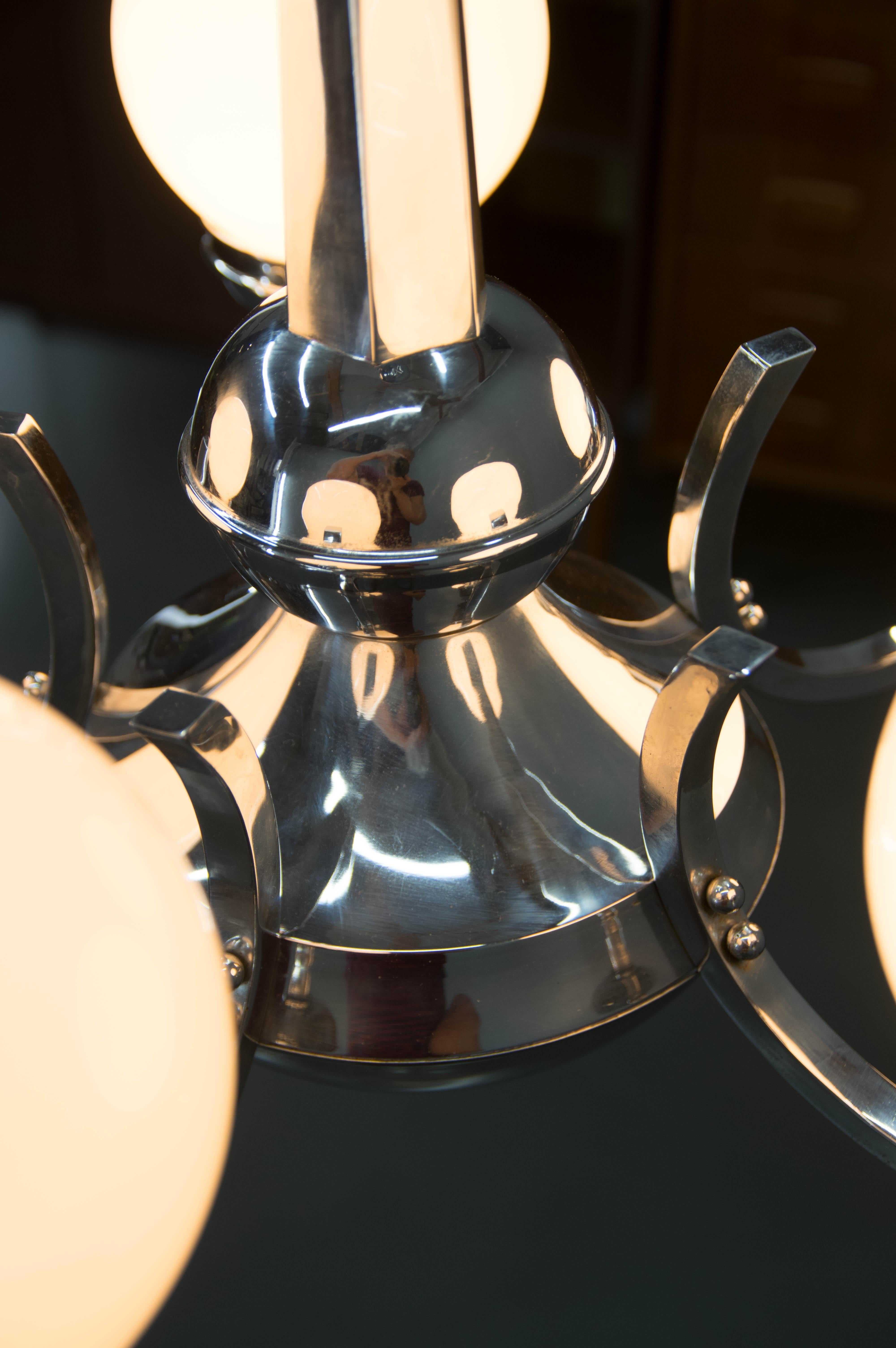 Art-Deco-Kronleuchter aus Chrom und Glas, 1930er Jahre 1
