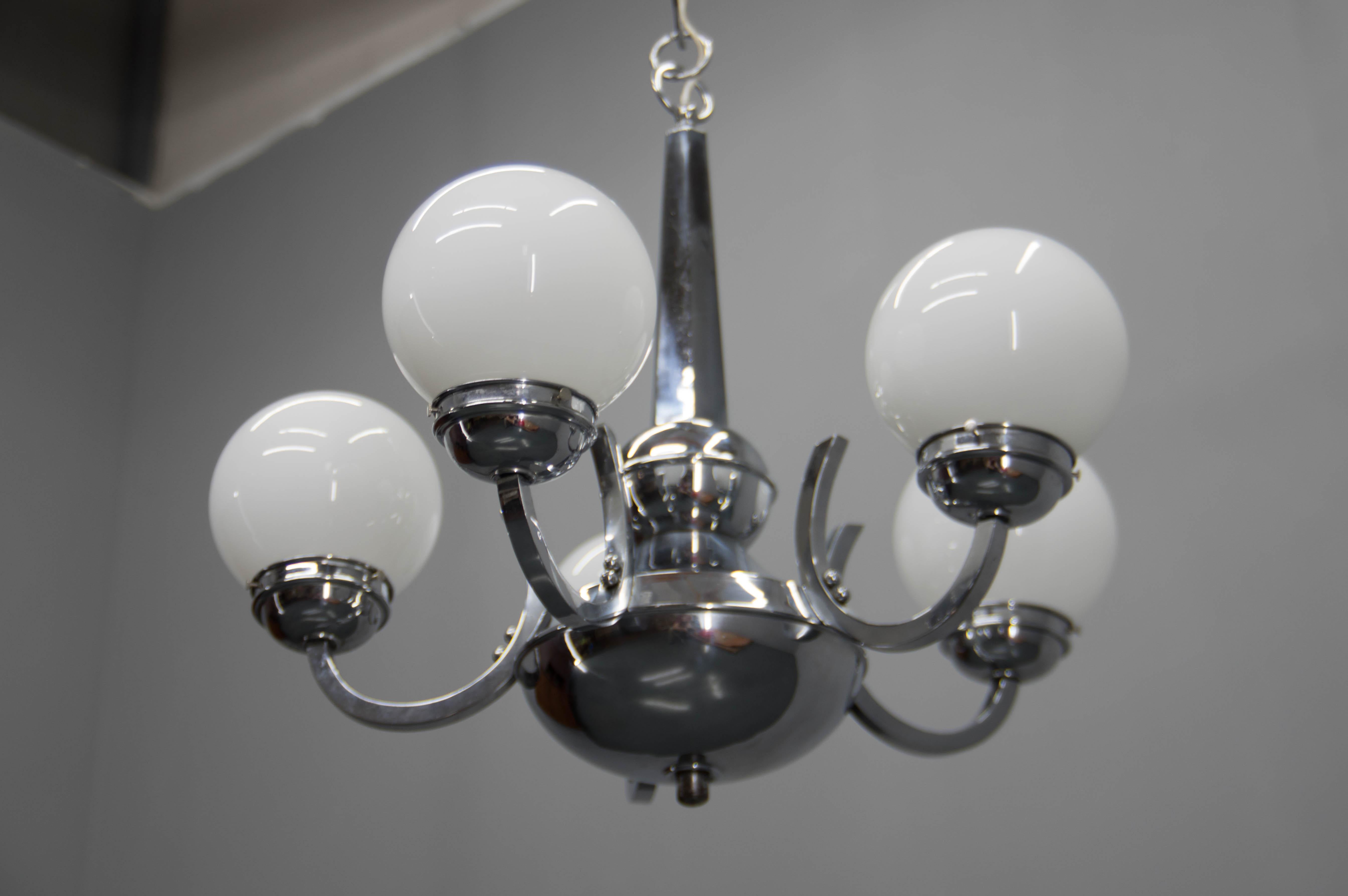 Art-Deco-Kronleuchter aus Chrom und Glas, 1930er Jahre 2