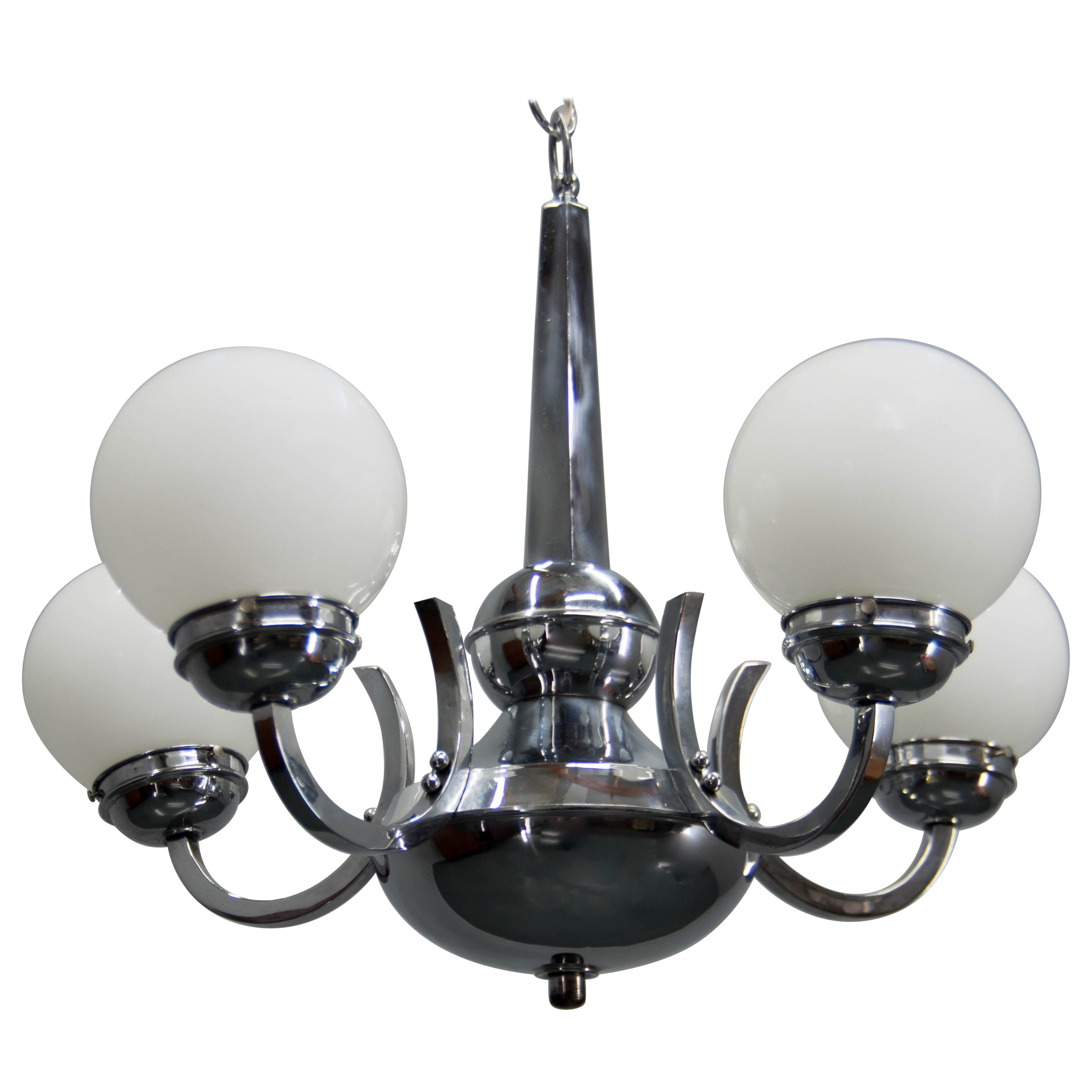 Art-Deco-Kronleuchter aus Chrom und Glas, 1930er Jahre