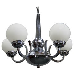 Art-Deco-Kronleuchter aus Chrom und Glas, 1930er Jahre