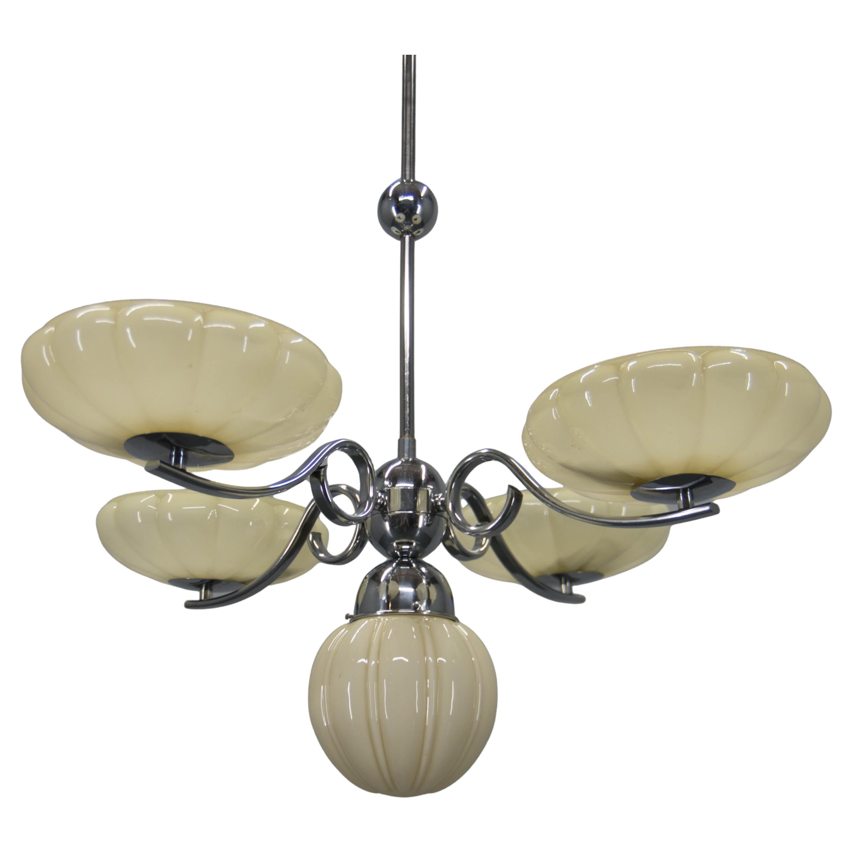 Art-Deco-Kronleuchter aus Chrom und Glas, 1930er Jahre