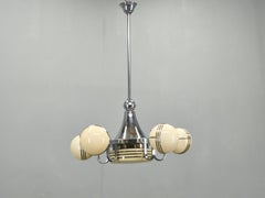 Art Deco Chrome and Glass Chandelier, 5 Globes, 1930s