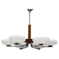 Art Deco Chrome and Glass Chandelier, Czechoslovakia, 1940s
