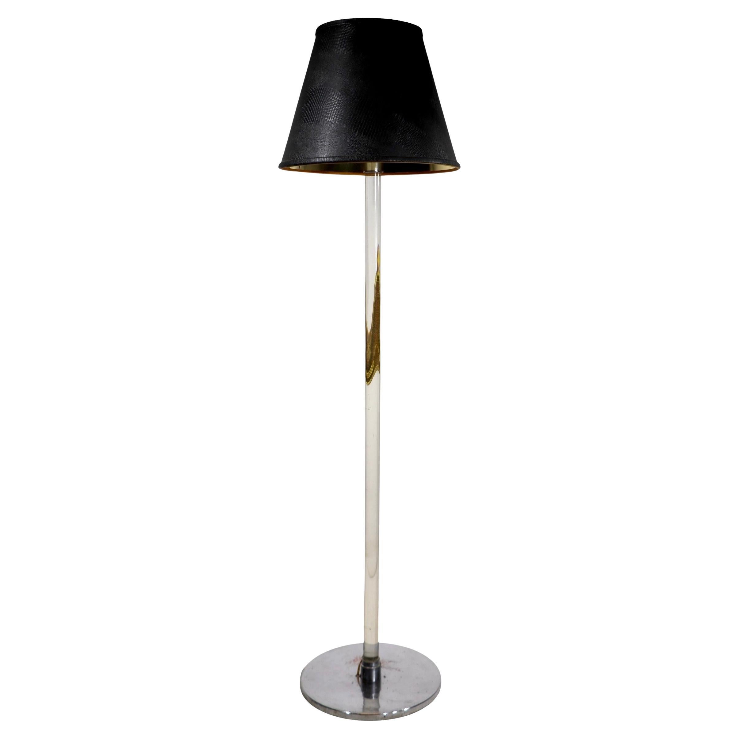 Lámpara de pie Art Decó de cromo y cristal en venta
