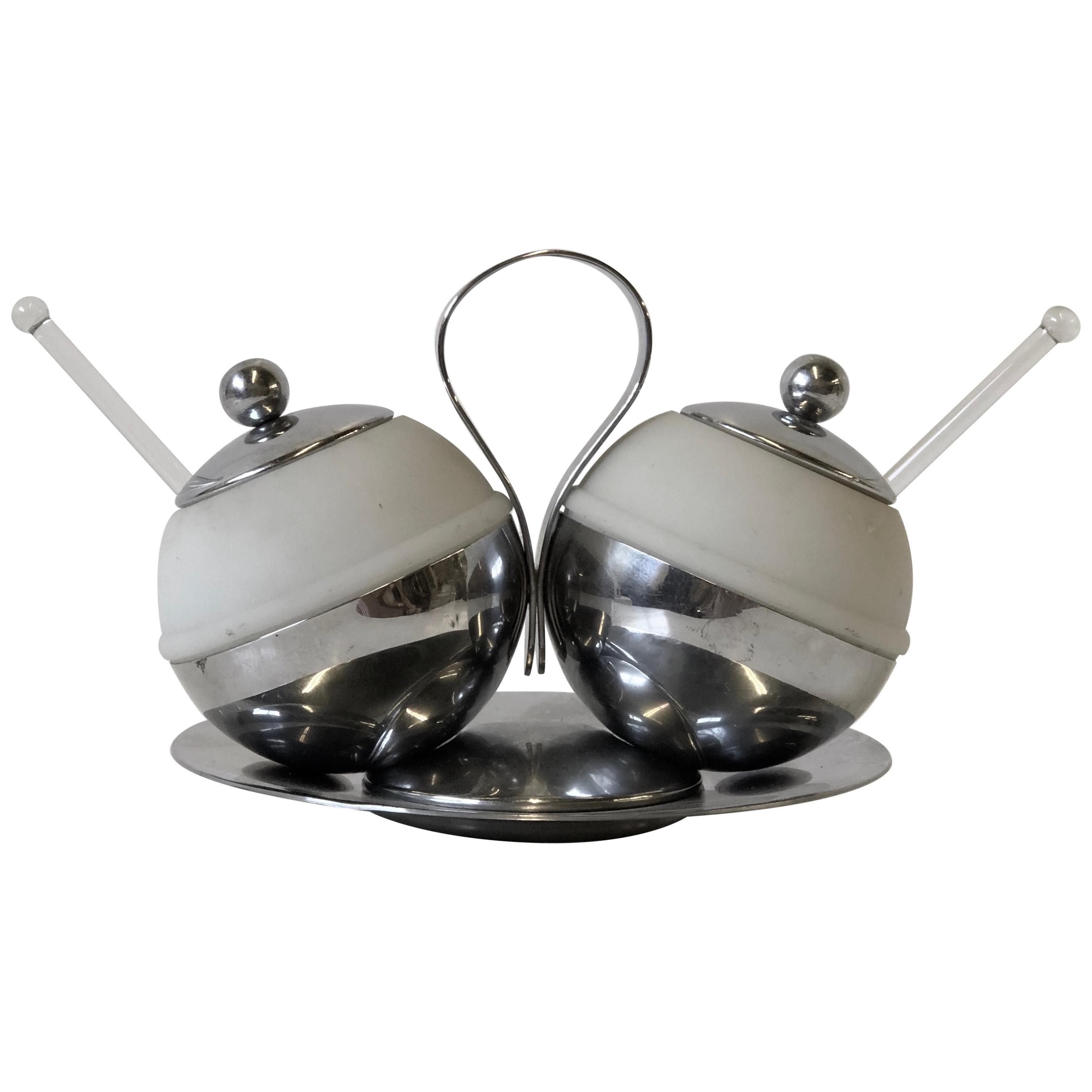 Servizio da tavola in vetro e cromo Art Deco di Chase
