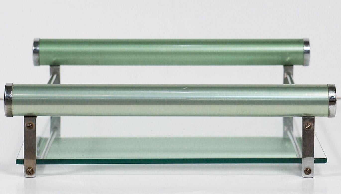 Art Deco Chrome and Glass Tray With Green Handles from England 4
