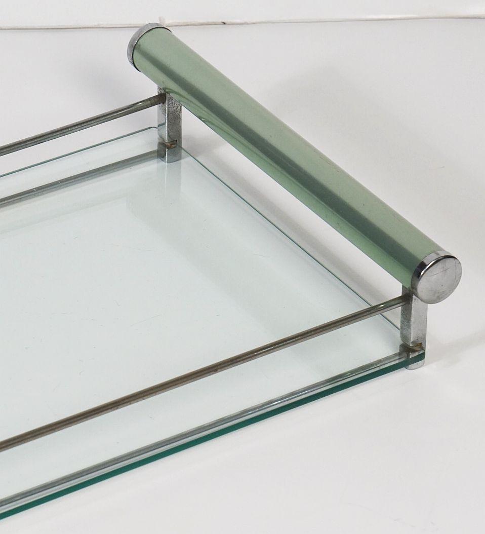 20th Century Art Deco Chrome and Glass Tray With Green Handles from England