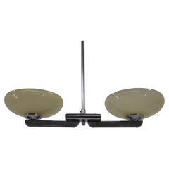 Art Deco Chrome and Glass Two Arms Chandelier, 1940s