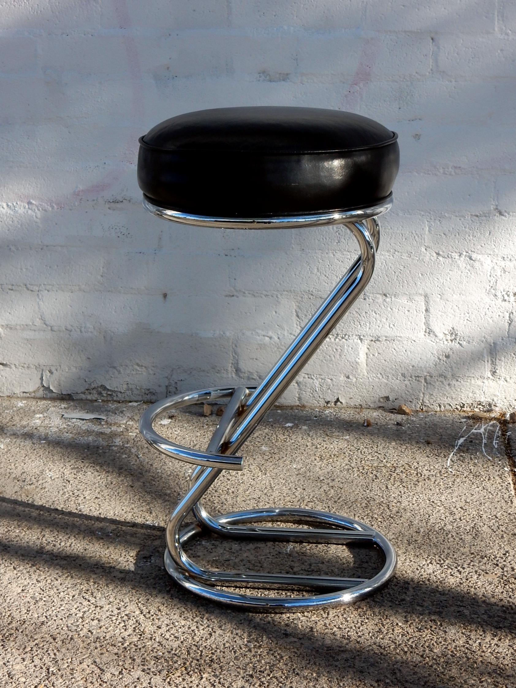 20th Century Art Deco Chrome and Leather Bar Stools, Set of 5