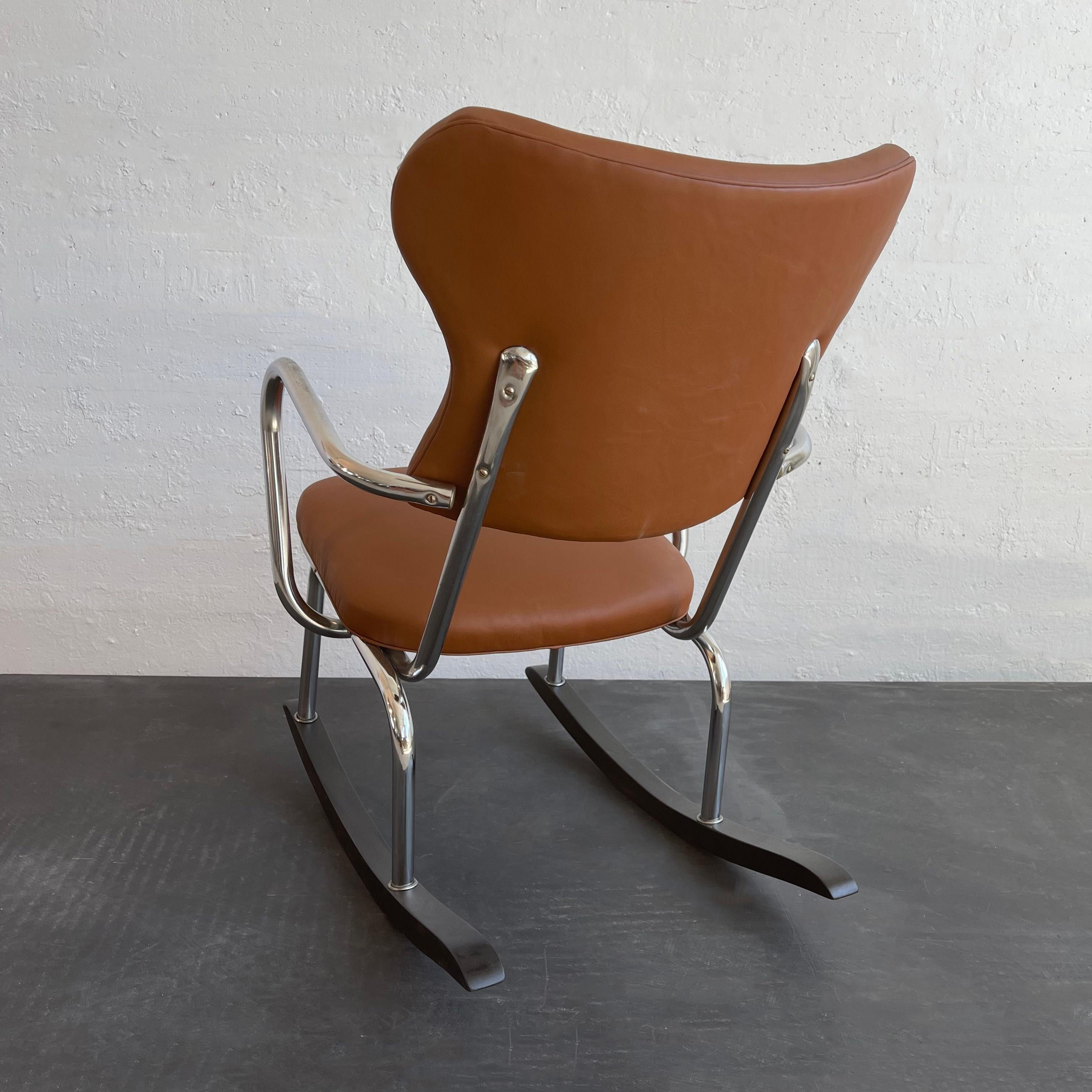 20th Century Art Deco Chrome And Leather Rocking Chair For Sale