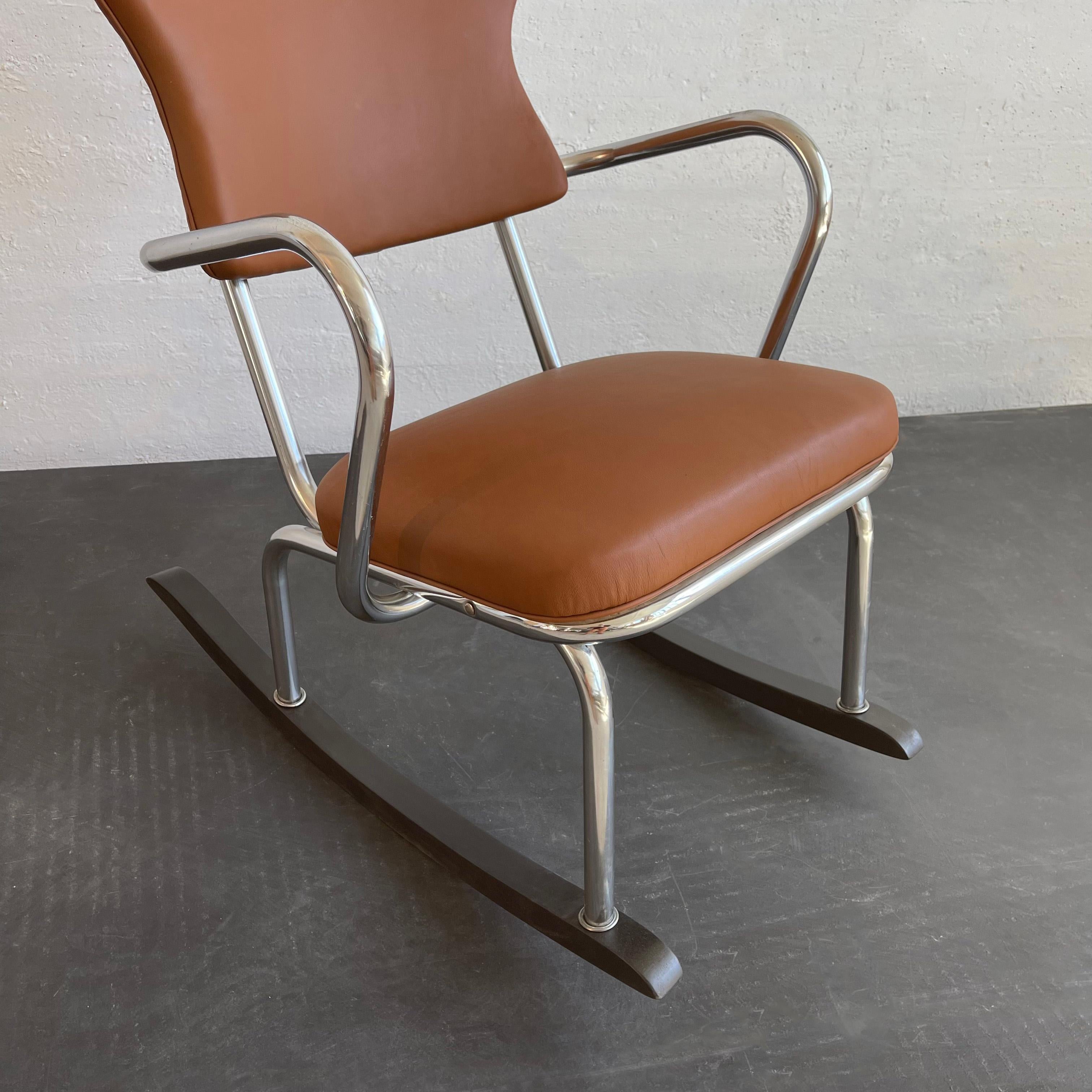 Sedia a dondolo Art Deco cromata e in pelle in vendita 1
