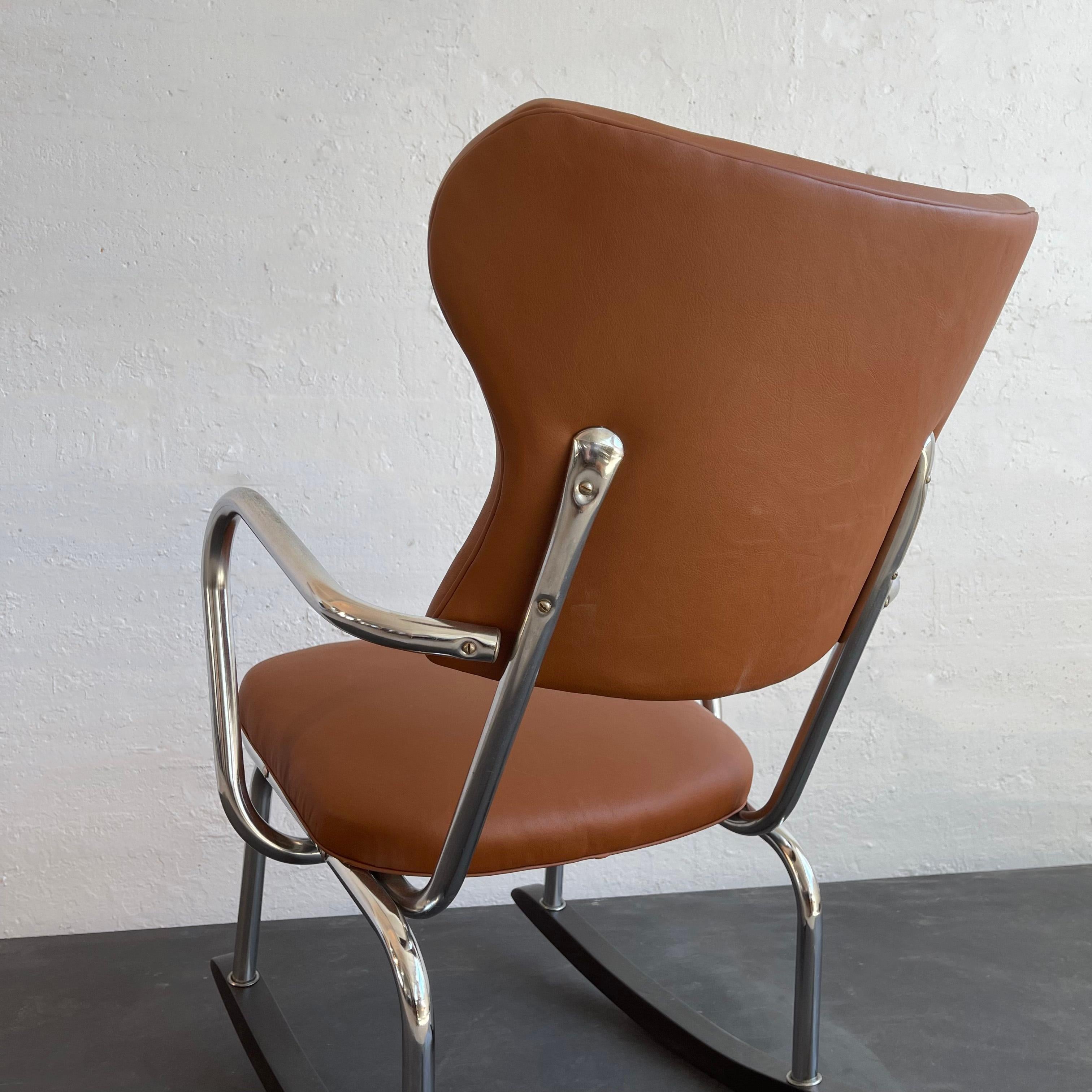 Sedia a dondolo Art Deco cromata e in pelle in vendita 2
