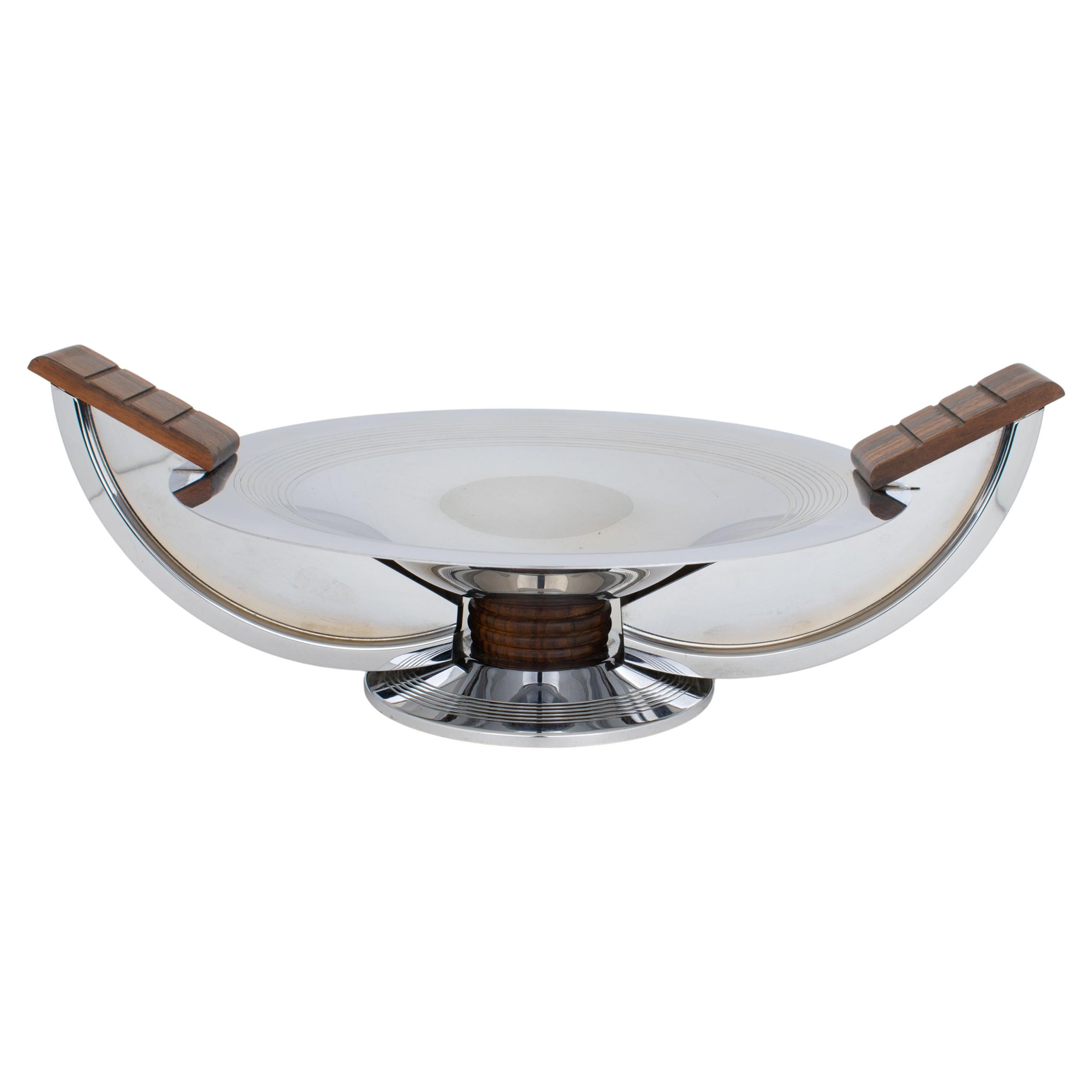Centre de table Art Déco en chrome et macassar par Massabova, vers 1930 en vente