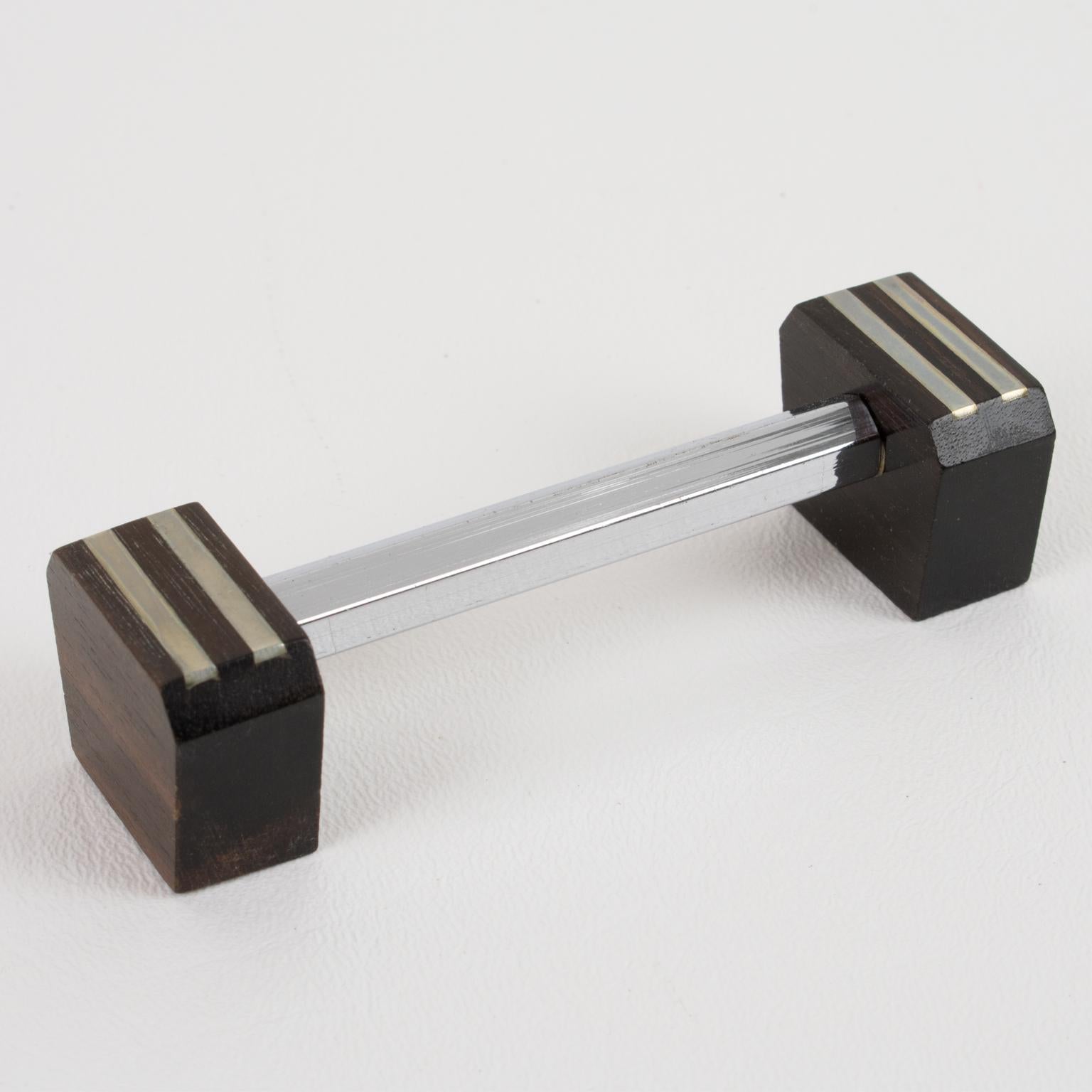 Art Deco Chrome and Macassar Chopstick Knife Rests, 12 Pieces in Box For Sale 3