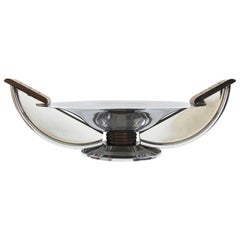 Art Deco Chrome and Macassar Wood Centerpiece Decorative Bowl, France 1930s