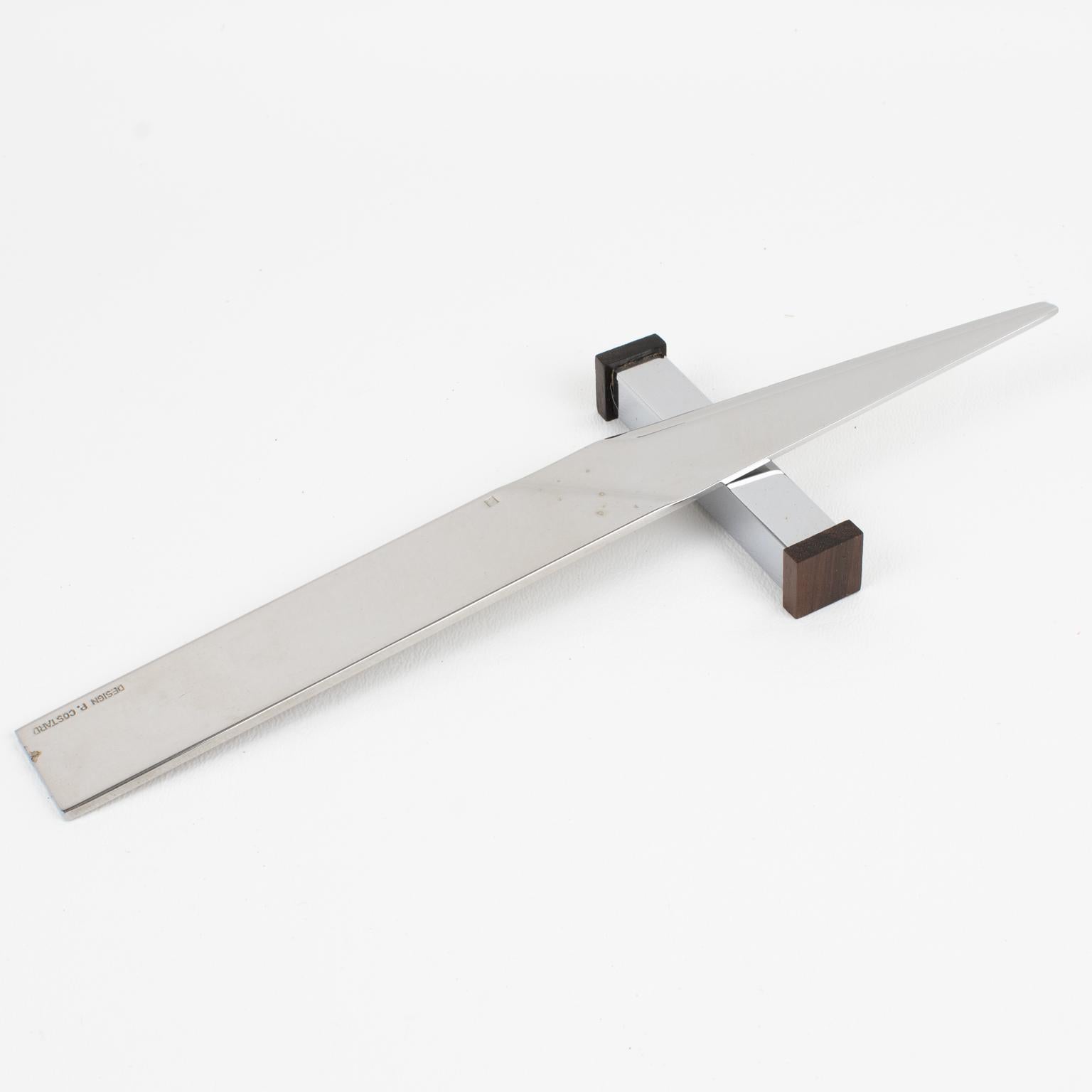Art Deco Chrom und Makassar Holz Essstäbchen Messerständer, 12 Stück in Box (Metall) im Angebot