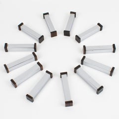 Art Deco Chrome and Macassar Wood Chopstick Knife Rests, 12 pieces in box