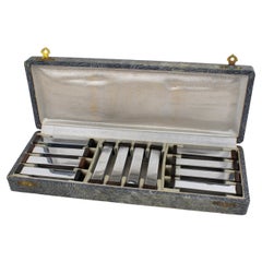 Art Deco Chrome and Macassar Wood Chopstick Knife Rests Set in Box