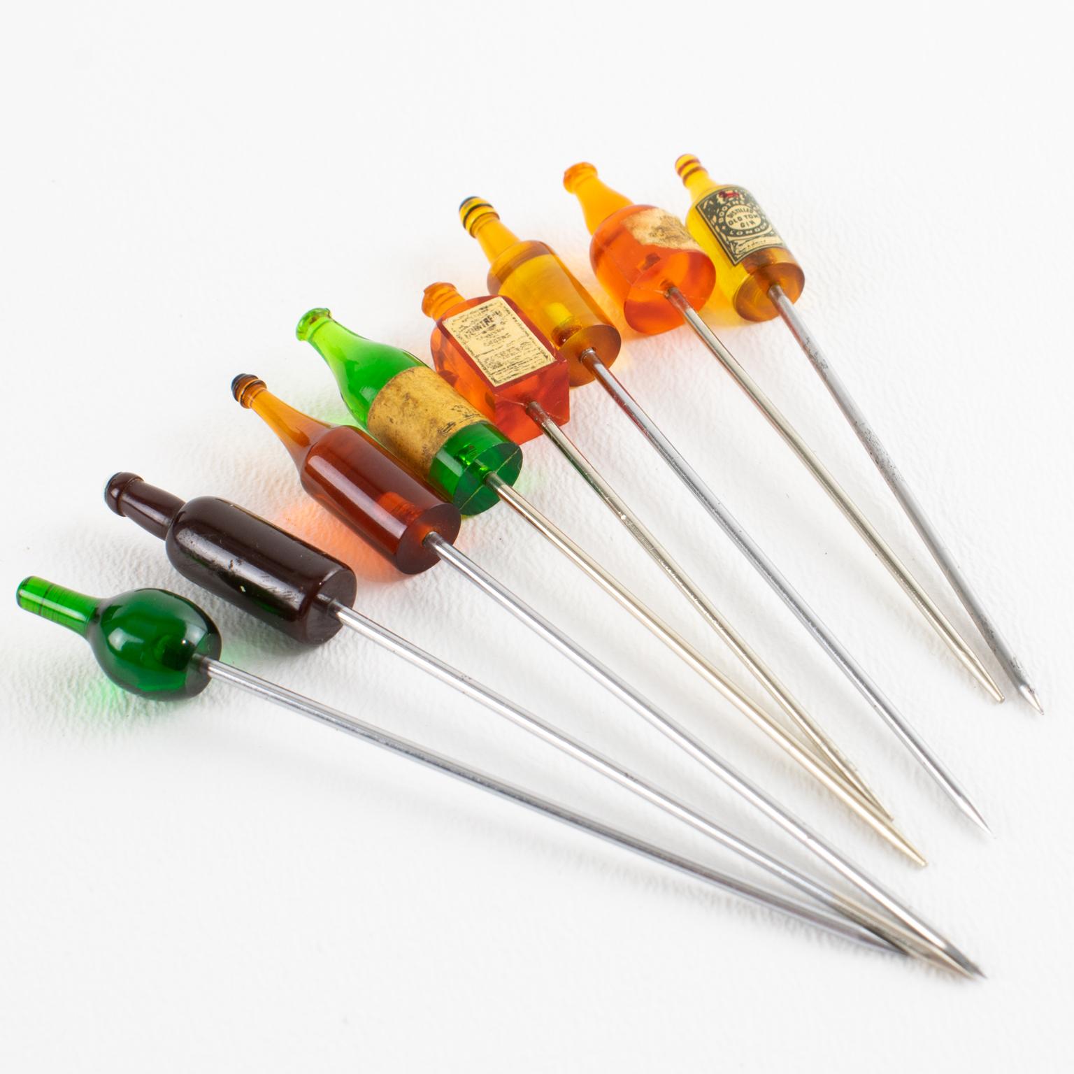 Art Deco Chrom und Makassar Holz Cocktail Picks, Dame an der Bar, um 1930 im Angebot 3