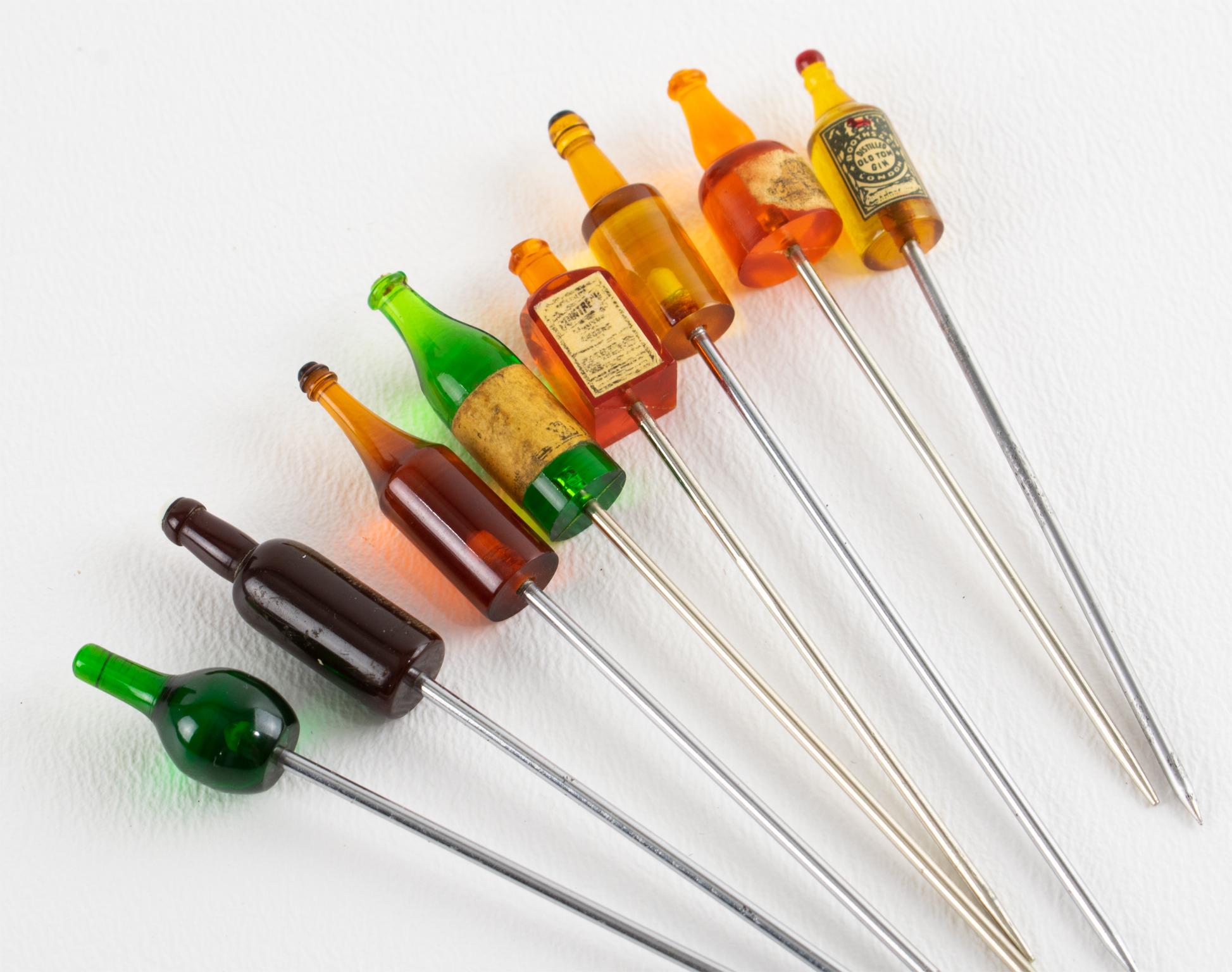 Art Deco Chrom und Makassar Holz Cocktail Picks, Dame an der Bar, um 1930 im Angebot 4