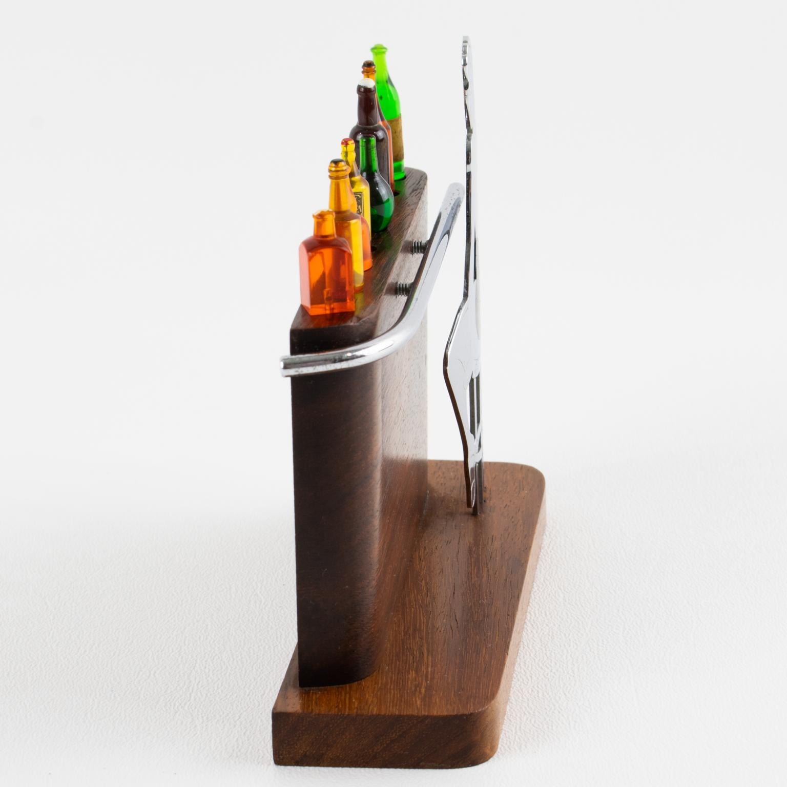 Art Deco Chrom und Makassar Holz Cocktail Picks, Dame an der Bar, um 1930 (Französisch) im Angebot
