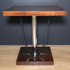 Stylized Art Deco Chrome and Mahogany Side Table