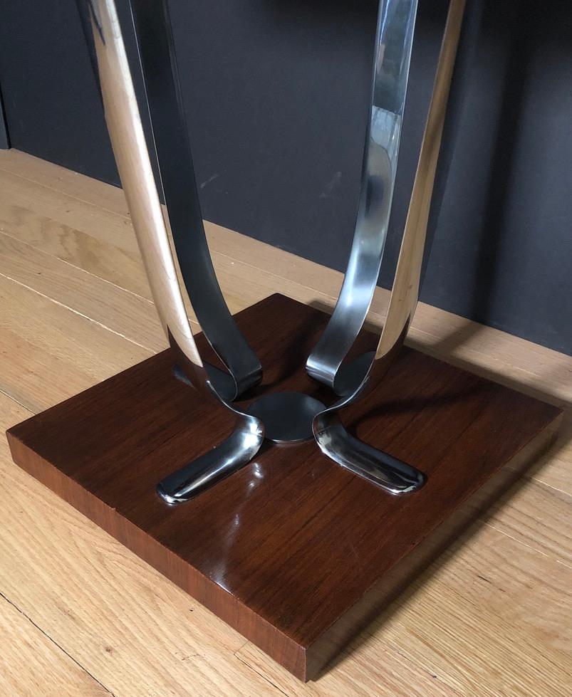 Stylized Art Deco Chrome and Mahogany Side Table In Good Condition For Sale In Norwood, NJ