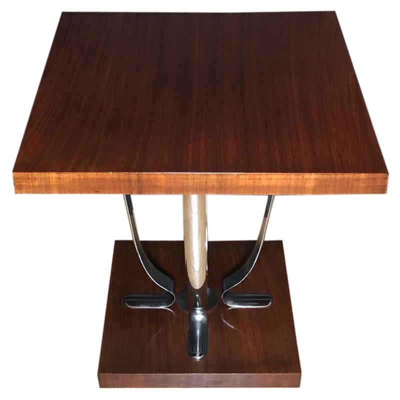 Stylized Art Deco Chrome and Mahogany Side Table