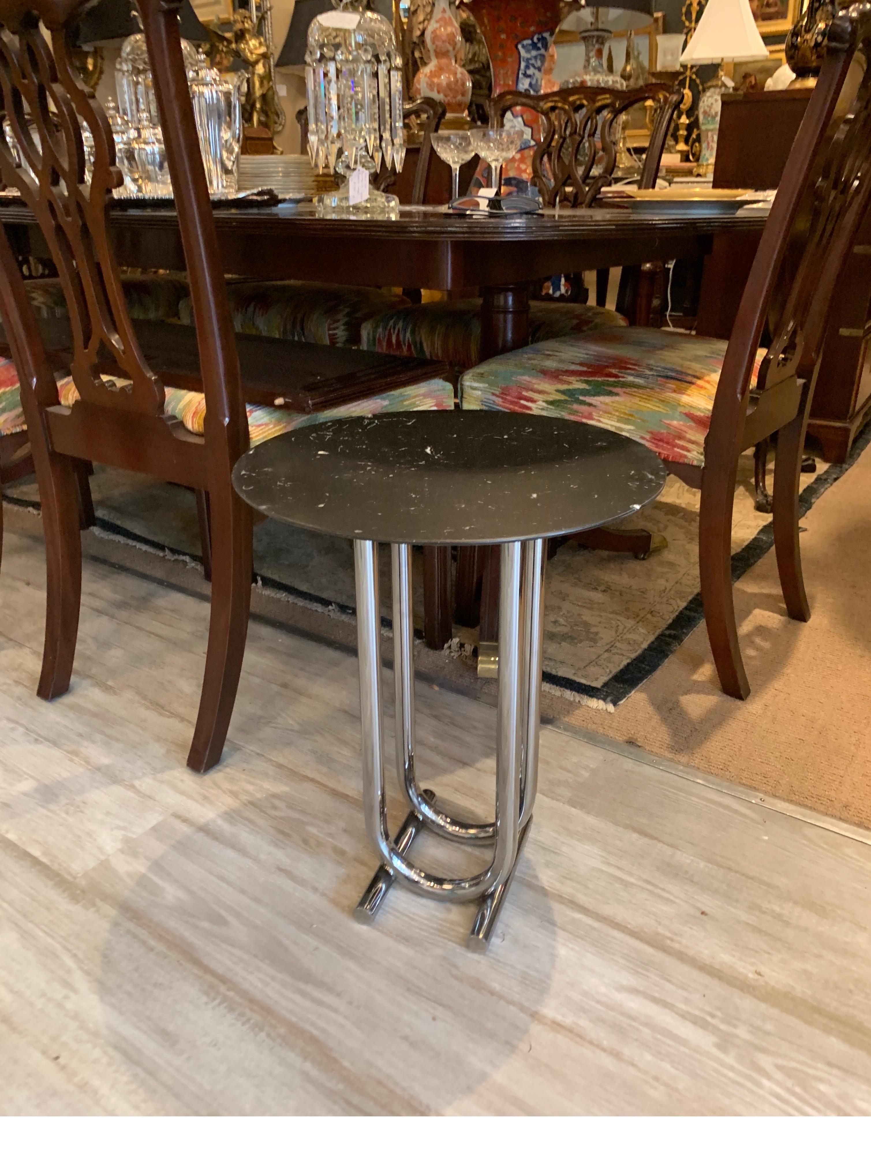 Art Deco Chrome and Marble Drinks Table in the Manner of Joseph Hoffman 4