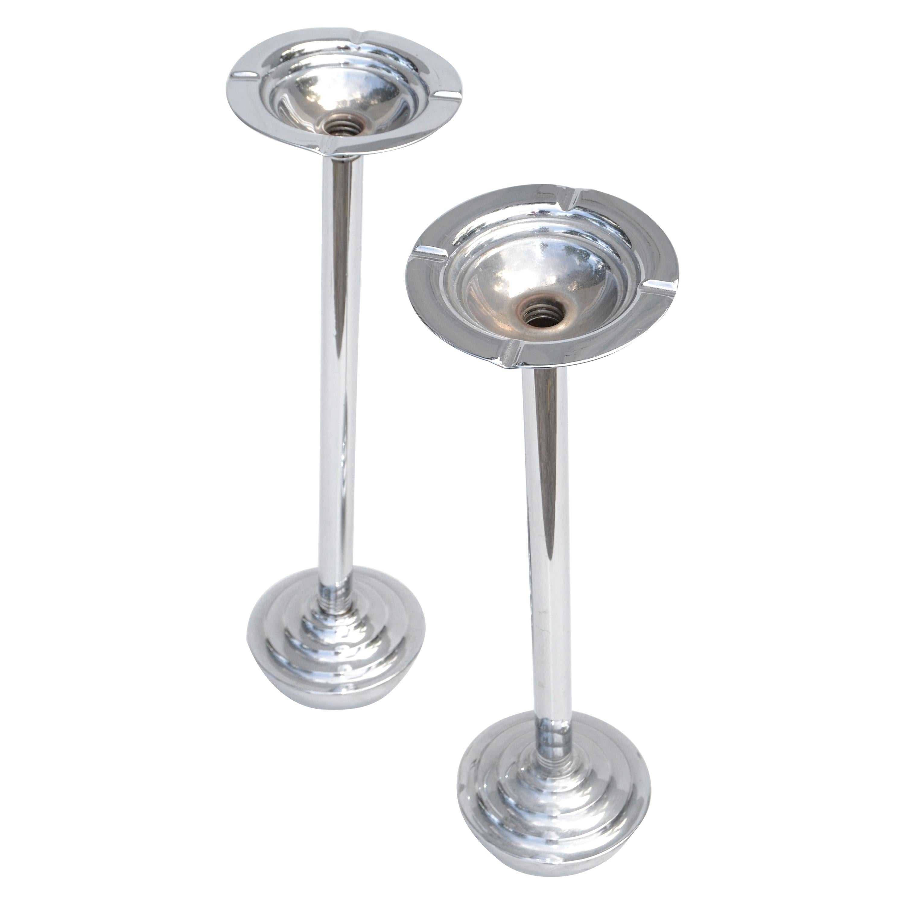 Art Deco Chrome and Metal Ashtray Stand Round Base 1930s France, Two Available For Sale