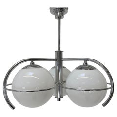 Art Deco Chrome and Milk Glass Chandelier, 1920's