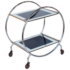 Vintage Art Deco Chrome and Mirrored Glass Drinks Trolley