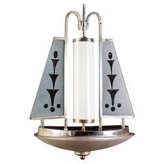 Art Deco Chrome and Murano Glass Chandelier Pietro Chiesa Fontana Arte Attr.