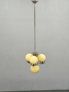 Art Deco Chrome and Opaline Glass Chandelier, 1930s