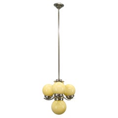 Art Deco Chrome and Opaline Glass Chandelier, 1930s