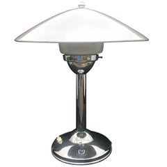 Art Deco Chrome and Opaline Italian Table Lamp, circa 1930