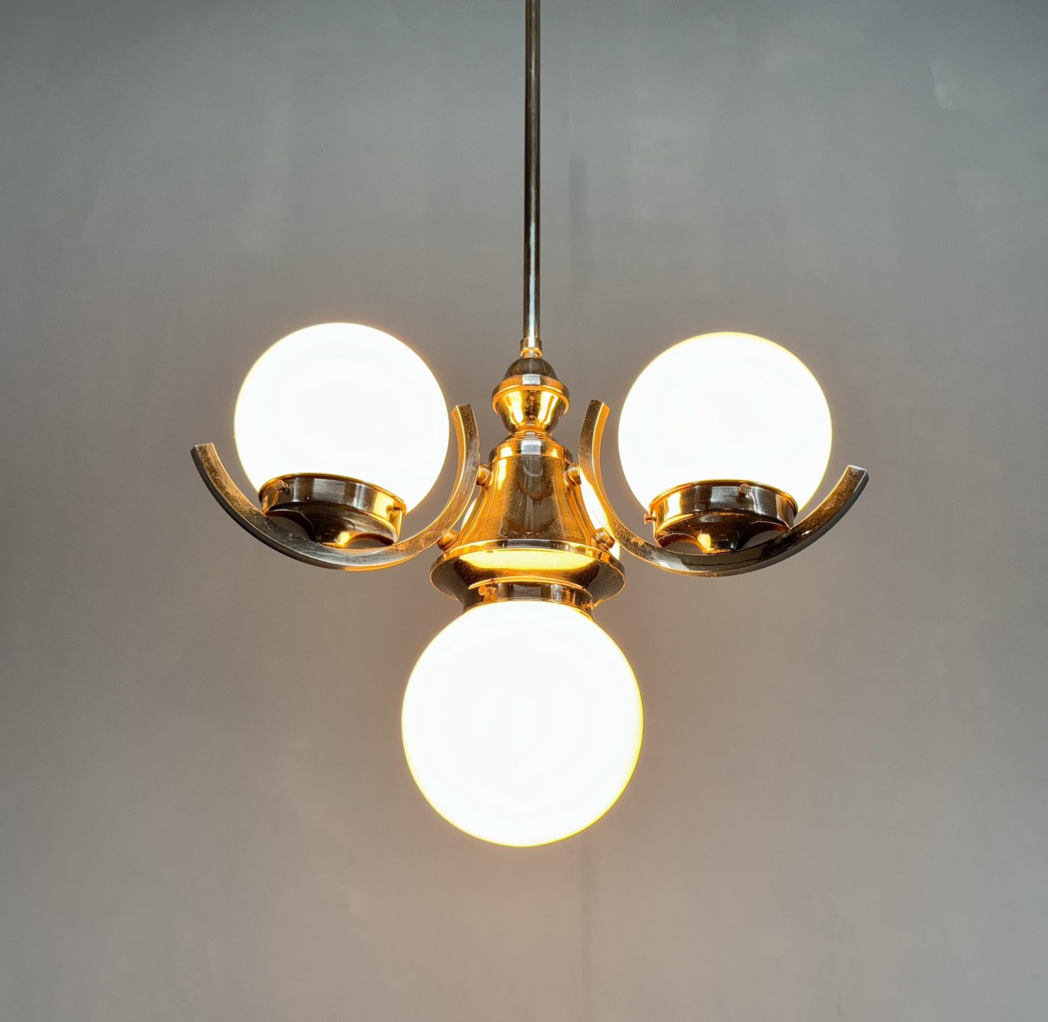 Art Deco Chrome and Pink Glass Chandelier, 1930's For Sale 5