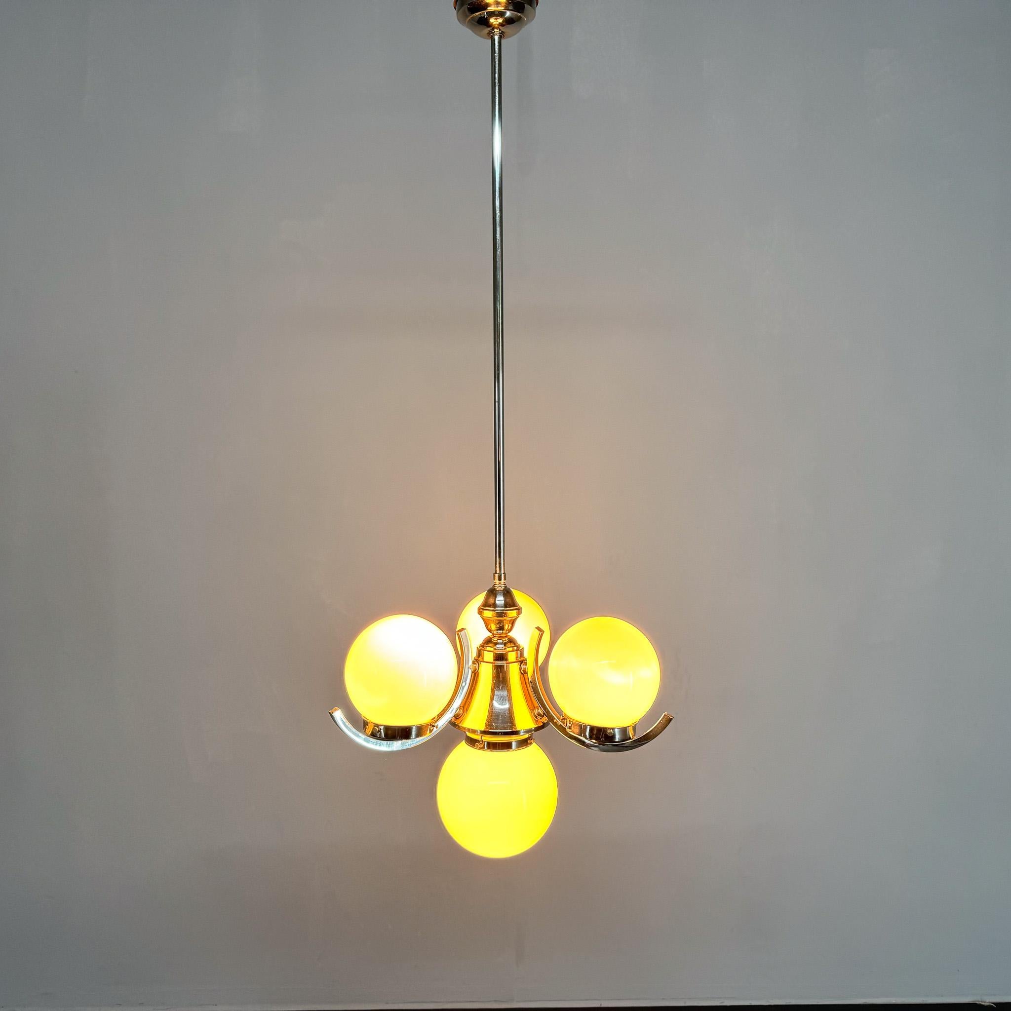 Czech Art Deco Chrome and Pink Glass Chandelier, 1930's For Sale