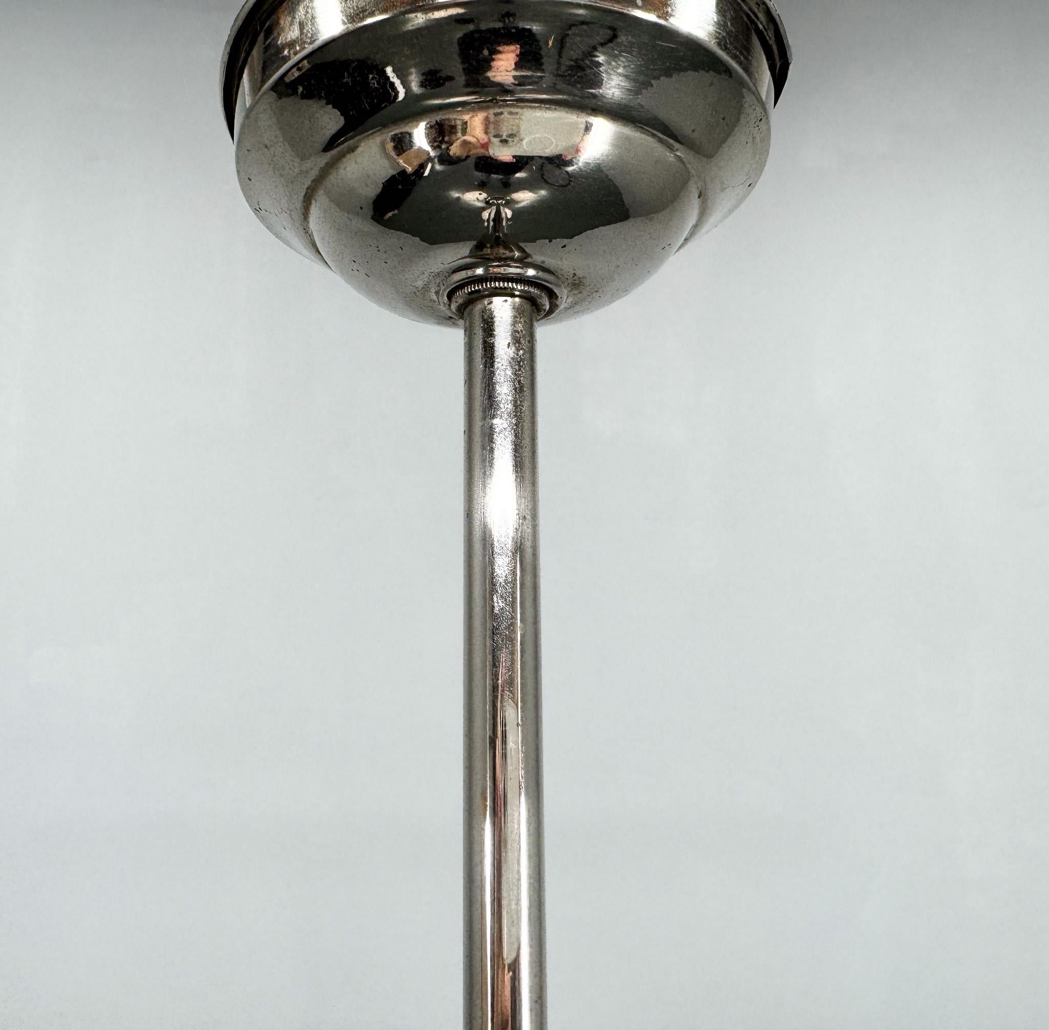 Art Deco Chrome and Pink Glass Chandelier, 1930's For Sale 4