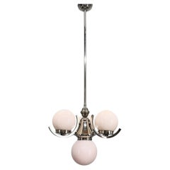 Antique Art Deco Chrome and Pink Glass Chandelier, 1930's