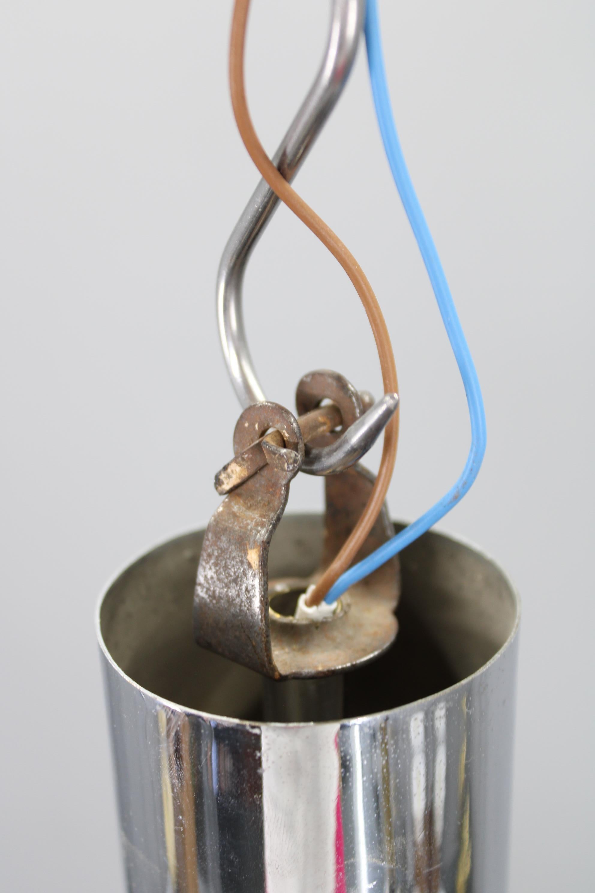 Art Deco Chrome and Sandblasted Glass Chandelier, Czechoslovakia, 1940s im Angebot 2