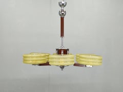 Art-Deco-Kronleuchter aus Chrom und Nussbaum, Tschechoslowakei, 1930er Jahre