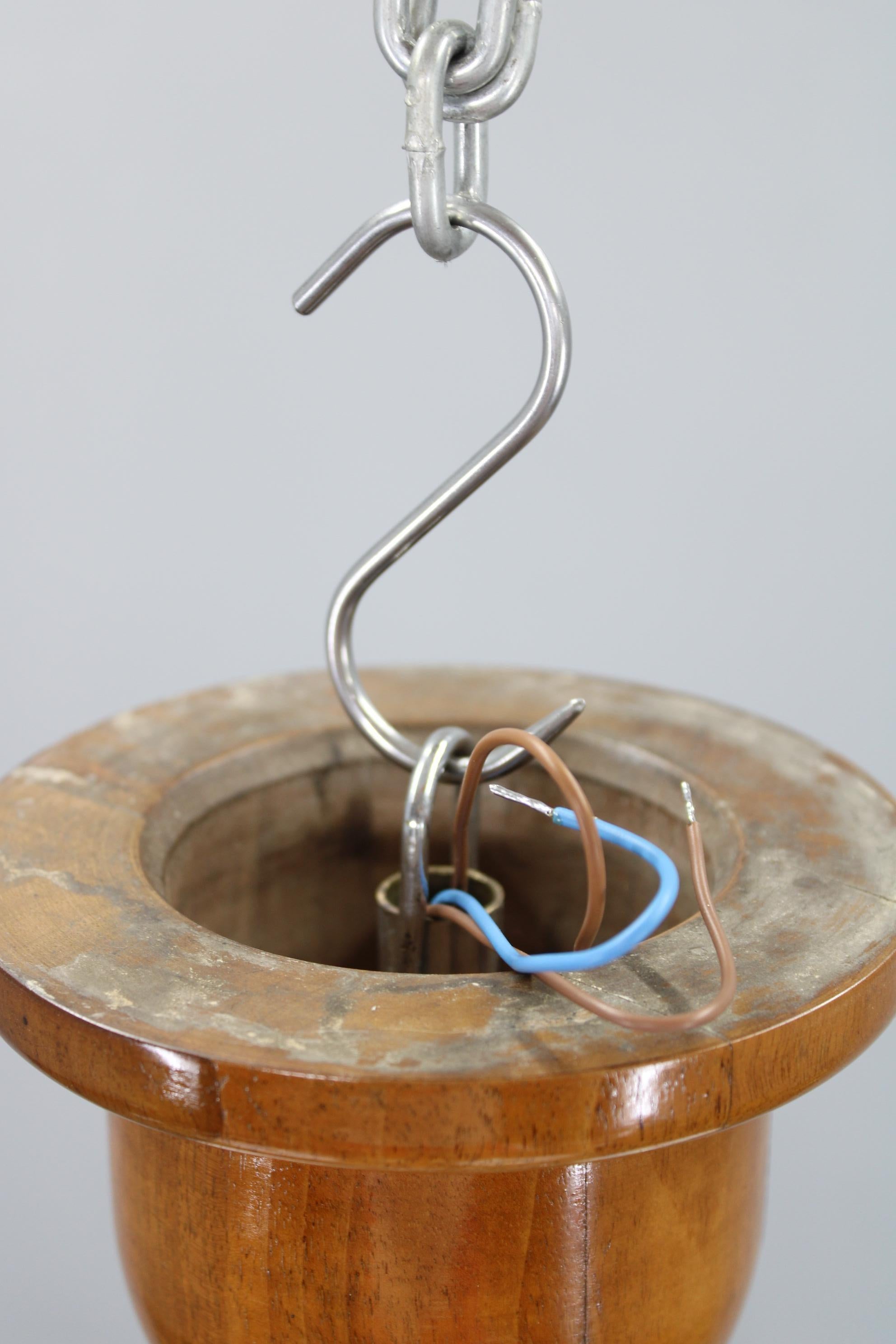 Art Deco Chrome and Walnut Chandelier with Milky Glass Shades, Czechoslovakia, 1 im Angebot 5