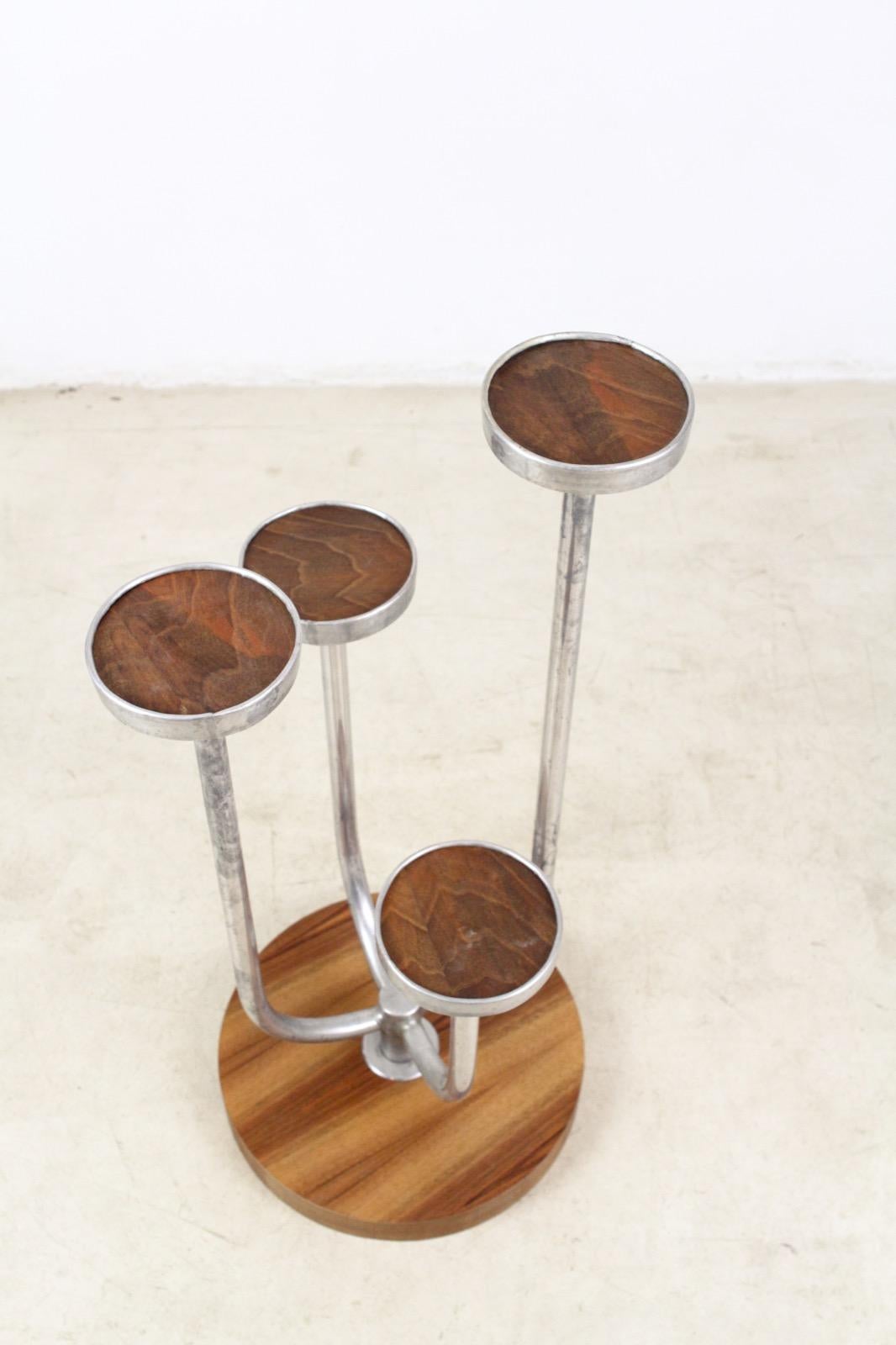 European Art Deco Chrome and Walnut Plant Stand, 1930s