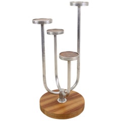 Vintage Art Deco Chrome and Walnut Plant Stand, 1930s